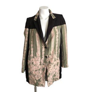 Gary Graham Linen Cotton Jacquard Long Blazer Jacket Womens 8